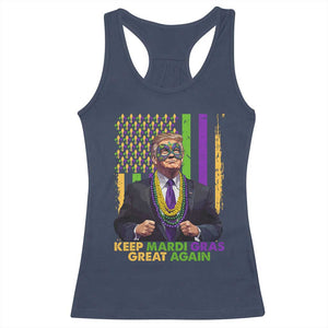 Funny Trump Keep Mardi Gras Great Again Racerback Tank Top American Flag Fleur De Lis Beads TS02 Navy Print Your Wear