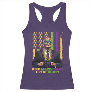 Funny Trump Keep Mardi Gras Great Again Racerback Tank Top American Flag Fleur De Lis Beads TS02 Purple Print Your Wear