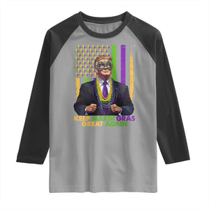 Funny Trump Keep Mardi Gras Great Again Raglan Shirt American Flag Fleur De Lis Beads TS02 Sport Gray Black Print Your Wear