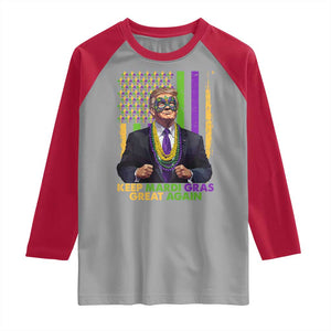 Funny Trump Keep Mardi Gras Great Again Raglan Shirt American Flag Fleur De Lis Beads TS02 Sport Gray Red Print Your Wear