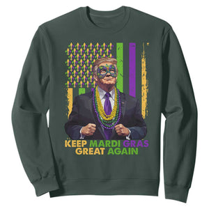 Funny Trump Keep Mardi Gras Great Again Sweatshirt American Flag Fleur De Lis Beads TS02 Dark Forest Green Print Your Wear