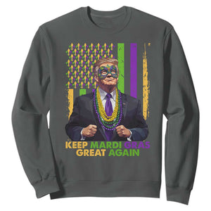 Funny Trump Keep Mardi Gras Great Again Sweatshirt American Flag Fleur De Lis Beads TS02 Dark Heather Print Your Wear