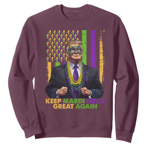 Funny Trump Keep Mardi Gras Great Again Sweatshirt American Flag Fleur De Lis Beads TS02 Maroon Print Your Wear