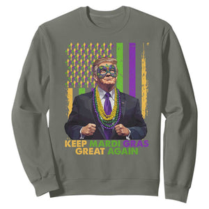 Funny Trump Keep Mardi Gras Great Again Sweatshirt American Flag Fleur De Lis Beads TS02 Military Green Print Your Wear