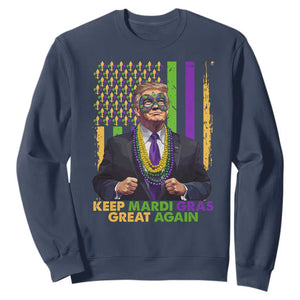 Funny Trump Keep Mardi Gras Great Again Sweatshirt American Flag Fleur De Lis Beads TS02 Navy Print Your Wear