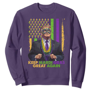 Funny Trump Keep Mardi Gras Great Again Sweatshirt American Flag Fleur De Lis Beads TS02 Purple Print Your Wear