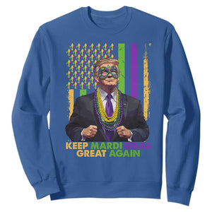 Funny Trump Keep Mardi Gras Great Again Sweatshirt American Flag Fleur De Lis Beads TS02 Royal Blue Print Your Wear