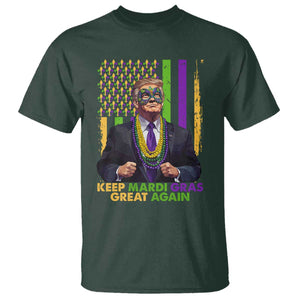 Funny Trump Keep Mardi Gras Great Again T Shirt American Flag Fleur De Lis Beads TS02 Dark Forest Green Print Your Wear