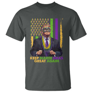 Funny Trump Keep Mardi Gras Great Again T Shirt American Flag Fleur De Lis Beads TS02 Dark Heather Print Your Wear