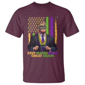 Funny Trump Keep Mardi Gras Great Again T Shirt American Flag Fleur De Lis Beads TS02 Maroon Print Your Wear