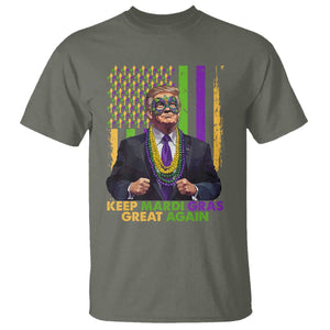 Funny Trump Keep Mardi Gras Great Again T Shirt American Flag Fleur De Lis Beads TS02 Military Green Print Your Wear