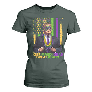 Funny Trump Keep Mardi Gras Great Again T Shirt For Women American Flag Fleur De Lis Beads TS02 Dark Forest Green Print Your Wear