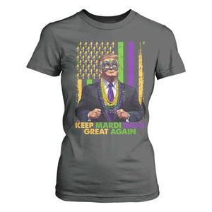 Funny Trump Keep Mardi Gras Great Again T Shirt For Women American Flag Fleur De Lis Beads TS02 Dark Heather Print Your Wear