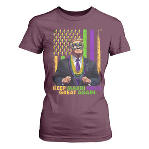 Funny Trump Keep Mardi Gras Great Again T Shirt For Women American Flag Fleur De Lis Beads TS02 Maroon Print Your Wear