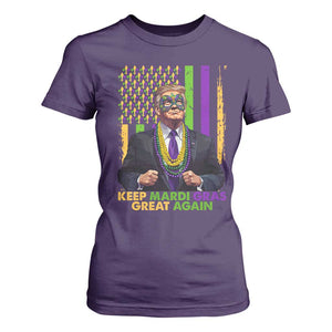 Funny Trump Keep Mardi Gras Great Again T Shirt For Women American Flag Fleur De Lis Beads TS02 Purple Print Your Wear