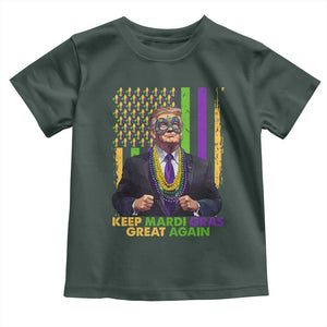 Funny Trump Keep Mardi Gras Great Again Toddler T Shirt American Flag Fleur De Lis Beads TS02 Dark Forest Green Print Your Wear