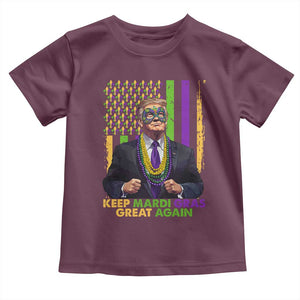 Funny Trump Keep Mardi Gras Great Again Toddler T Shirt American Flag Fleur De Lis Beads TS02 Maroon Print Your Wear