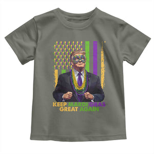 Funny Trump Keep Mardi Gras Great Again Toddler T Shirt American Flag Fleur De Lis Beads TS02 Military Green Print Your Wear