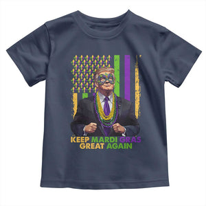 Funny Trump Keep Mardi Gras Great Again Toddler T Shirt American Flag Fleur De Lis Beads TS02 Navy Print Your Wear