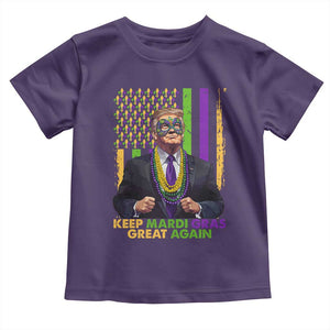 Funny Trump Keep Mardi Gras Great Again Toddler T Shirt American Flag Fleur De Lis Beads TS02 Purple Print Your Wear