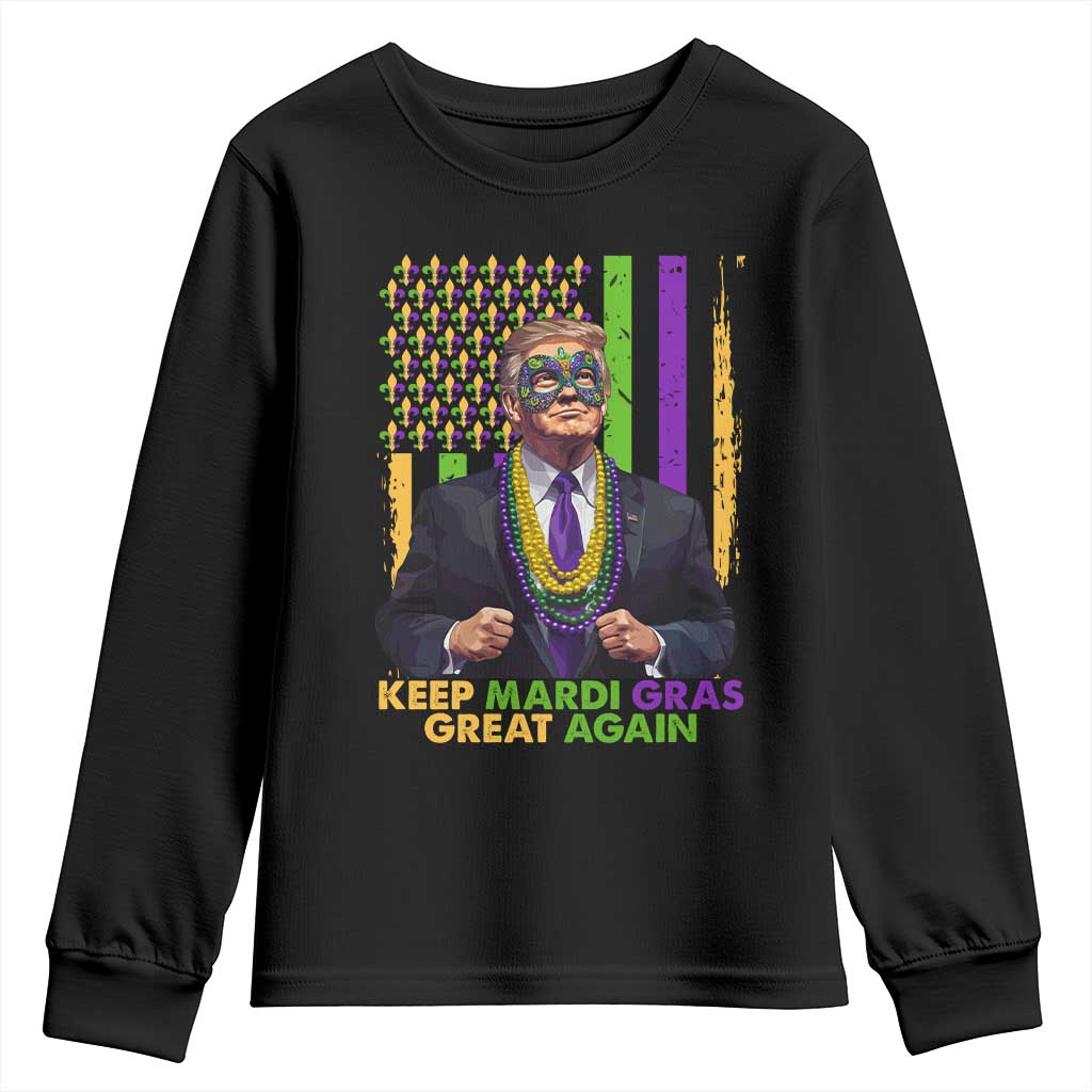 Funny Trump Keep Mardi Gras Great Again Youth Sweatshirt American Flag Fleur De Lis Beads TS02 Black Print Your Wear