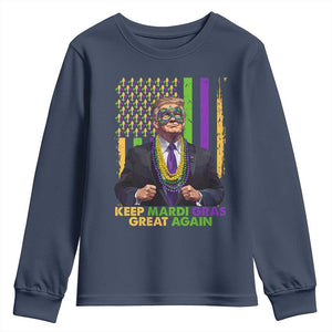 Funny Trump Keep Mardi Gras Great Again Youth Sweatshirt American Flag Fleur De Lis Beads TS02 Navy Print Your Wear