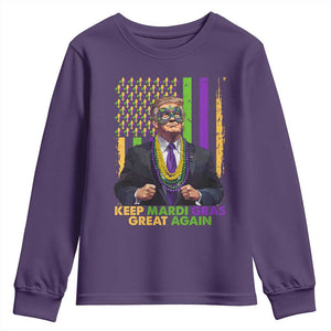 Funny Trump Keep Mardi Gras Great Again Youth Sweatshirt American Flag Fleur De Lis Beads TS02 Purple Print Your Wear