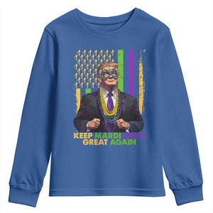 Funny Trump Keep Mardi Gras Great Again Youth Sweatshirt American Flag Fleur De Lis Beads TS02 Royal Blue Print Your Wear