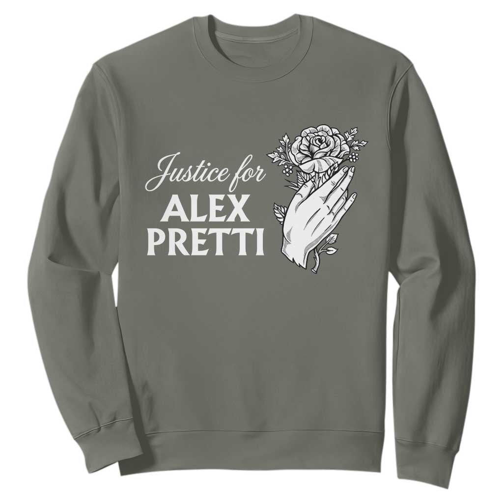 Justice for Alex Pretti Floral Memorial Sweatshirt Minneapolis Jan 24 2026 Tribute TS02 Military Green Print Your Wear