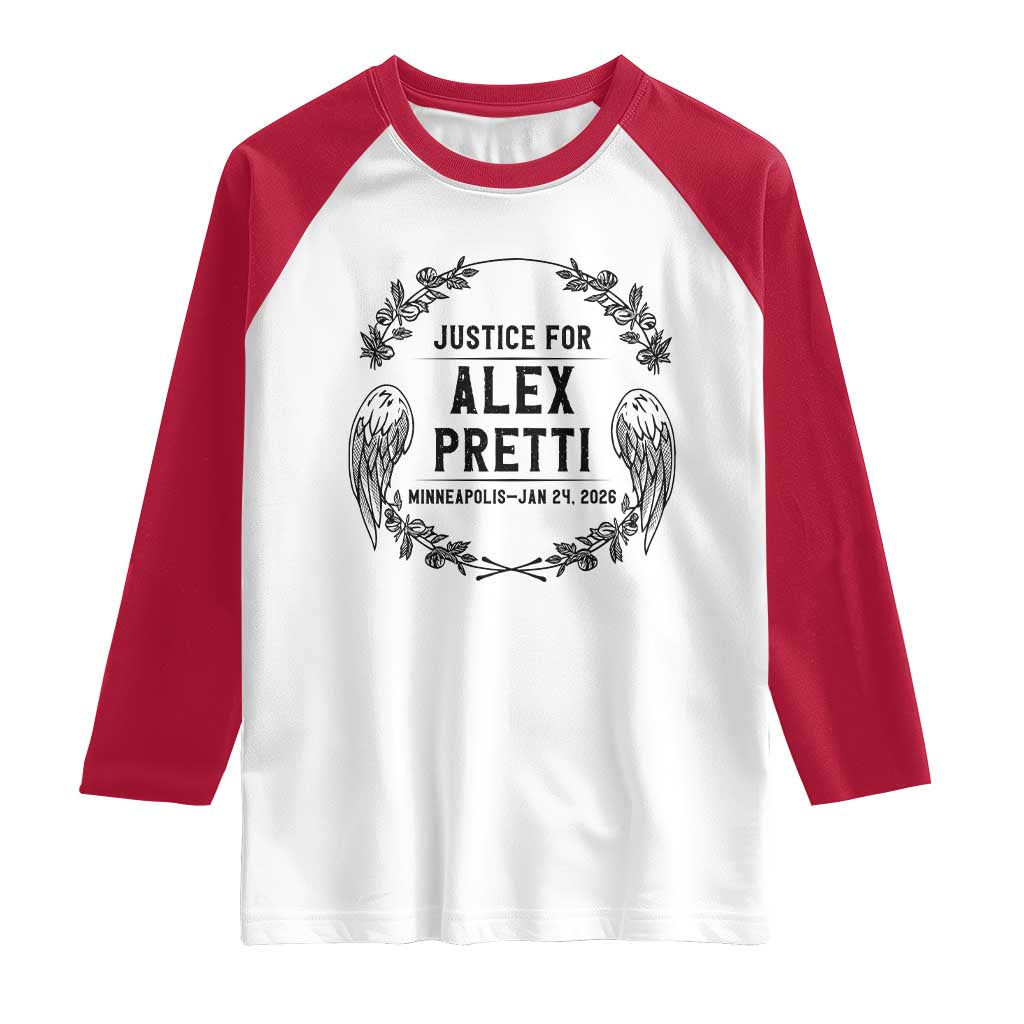 Justice for Alex Pretti Raglan Shirt Minneapolis January 24 2026 Tribute Memorial Wreath TS02 White Red Print Your Wear