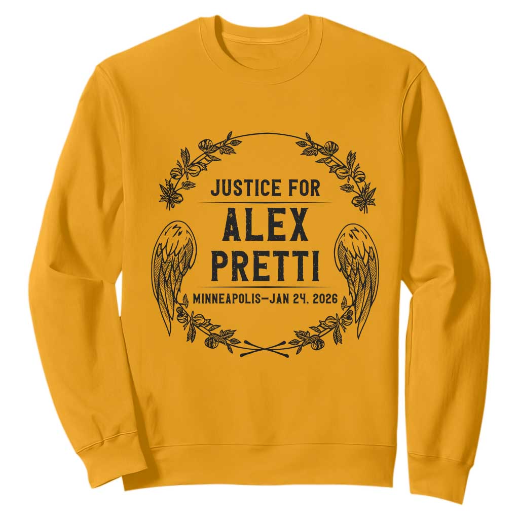 Justice for Alex Pretti Sweatshirt Minneapolis January 24 2026 Tribute Memorial Wreath TS02 Gold Print Your Wear