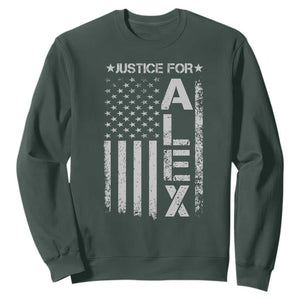 Justice for Alex Pretti American Flag Sweatshirt Minneapolis Jan 24 2026 Memorial Tribute TS02 Dark Forest Green Print Your Wear