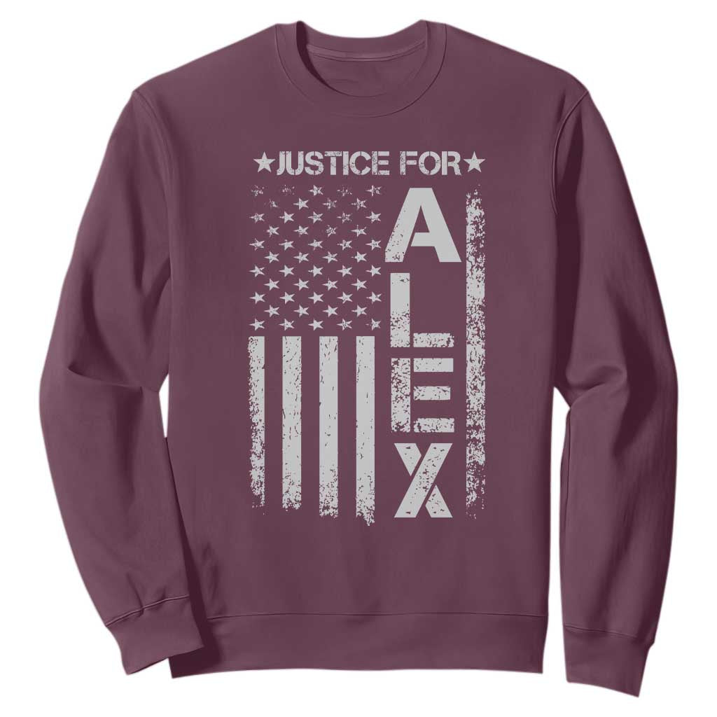 Justice for Alex Pretti American Flag Sweatshirt Minneapolis Jan 24 2026 Memorial Tribute TS02 Maroon Print Your Wear