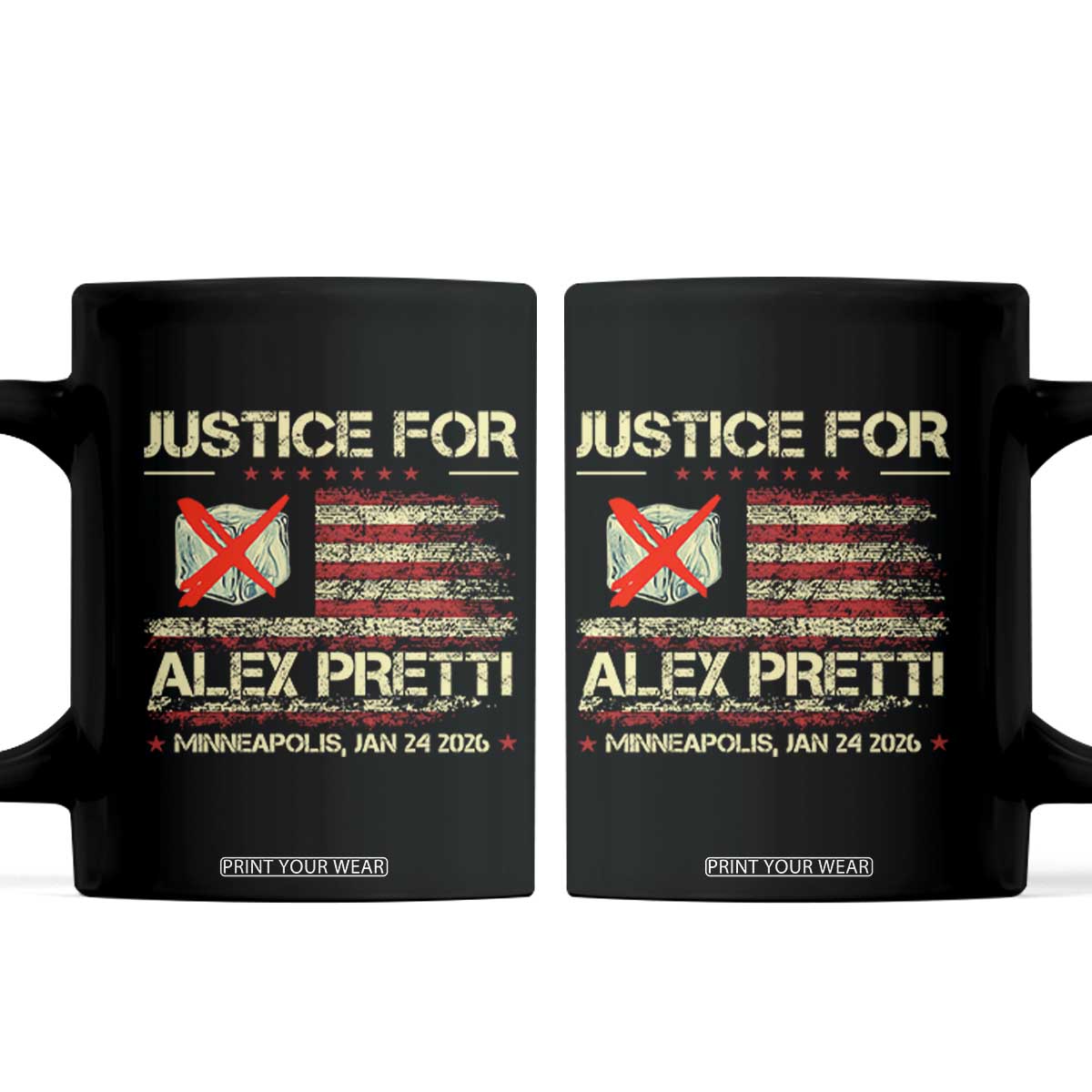 Justice for Alex Pretti Abolish Ice Protest Coffee Mug Minneapolis Jan 24 2026 American Flag TS02 Black Print Your Wear