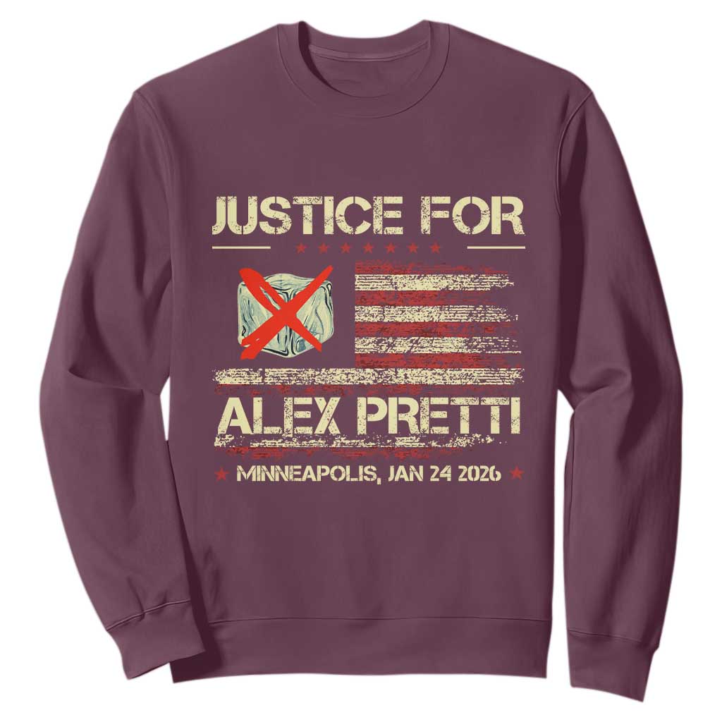 Justice for Alex Pretti Abolish Ice Protest Sweatshirt Minneapolis Jan 24 2026 American Flag TS02 Maroon Print Your Wear