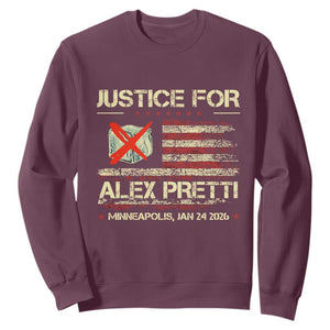 Justice for Alex Pretti Abolish Ice Protest Sweatshirt Minneapolis Jan 24 2026 American Flag TS02 Maroon Print Your Wear