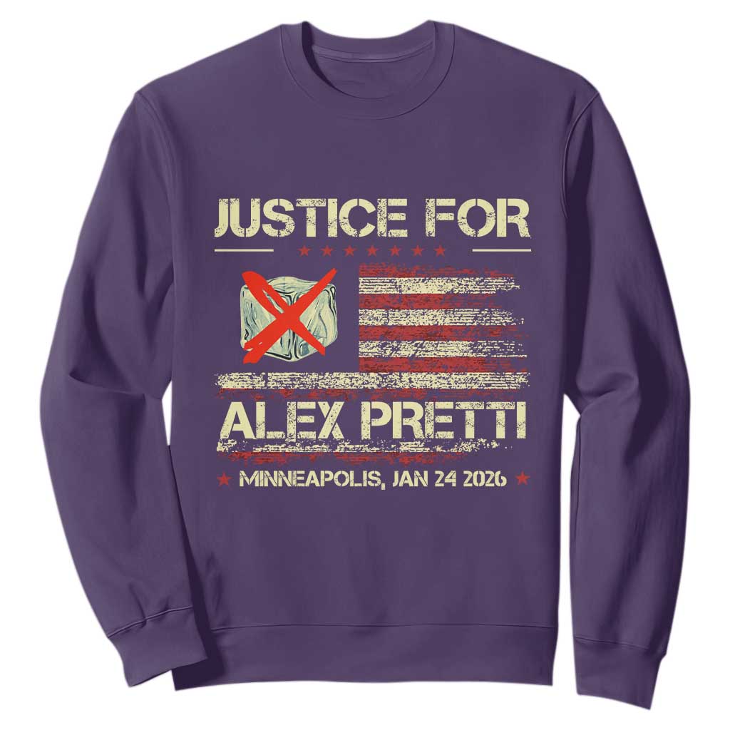 Justice for Alex Pretti Abolish Ice Protest Sweatshirt Minneapolis Jan 24 2026 American Flag TS02 Purple Print Your Wear