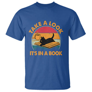 Funny Cat Reading T Shirt Take A Look It's In A Book Vintage Bookworm TS02 Royal Blue Printyourwear