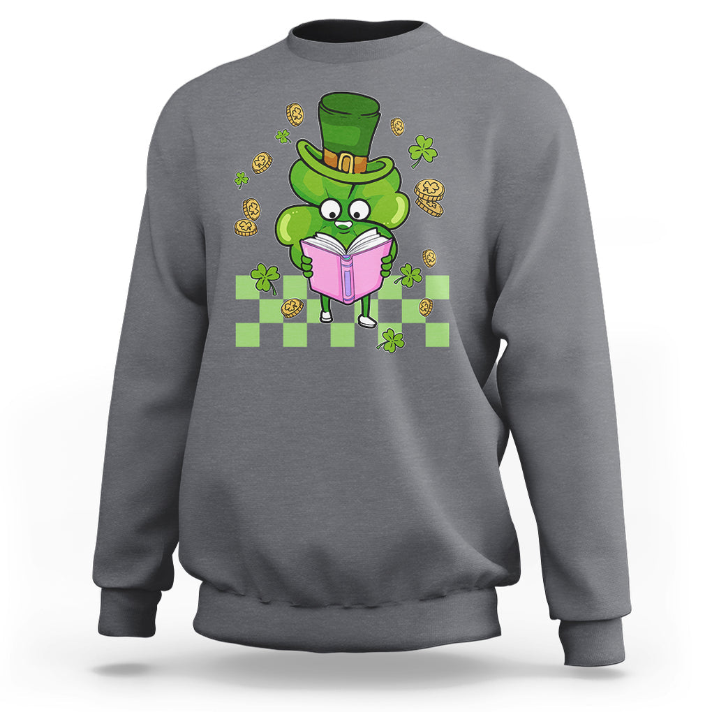 Shamrock Reading Sweatshirt St. Patrick's Day Books Lover Reader Nerd TS02 Charcoal Printyourwear