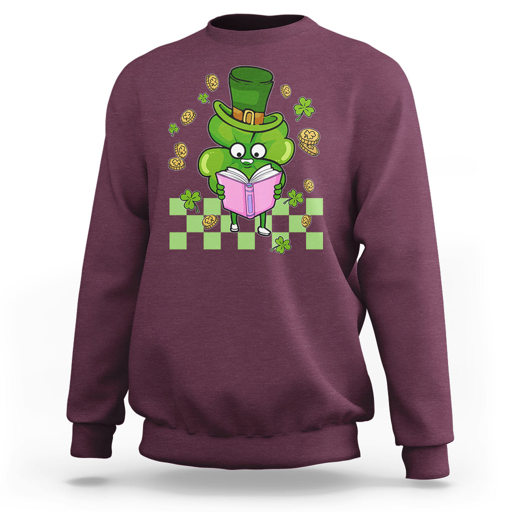 Shamrock Reading Sweatshirt St. Patrick's Day Books Lover Reader Nerd TS02 Maroon Printyourwear
