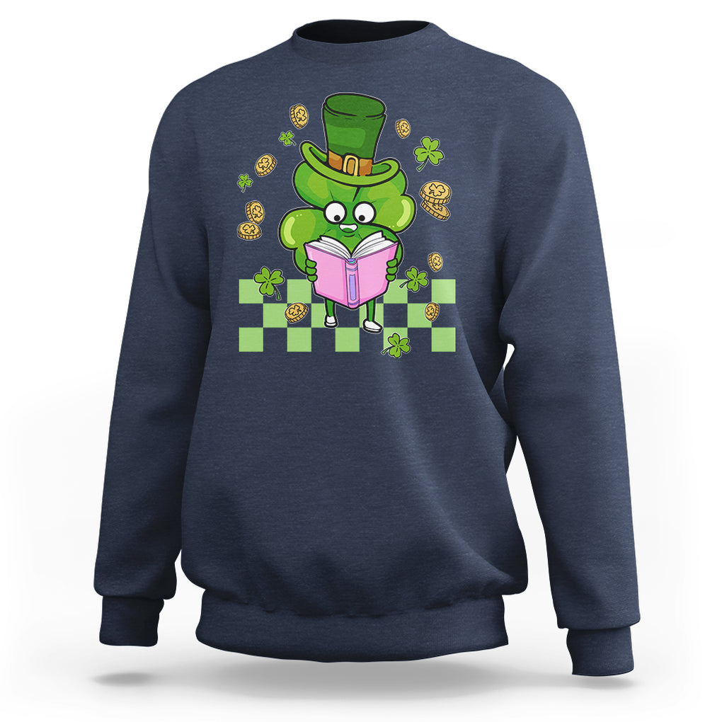 Shamrock Reading Sweatshirt St. Patrick's Day Books Lover Reader Nerd TS02 Navy Printyourwear