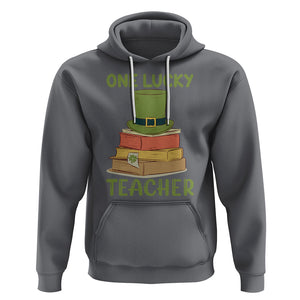 One Lucky Teacher St Patricks Day Hoodie Lepreachaun Hat with Books Reading TS02 Charcoal Printyourwear