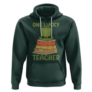 One Lucky Teacher St Patricks Day Hoodie Lepreachaun Hat with Books Reading TS02 Dark Forest Green Printyourwear