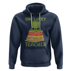 One Lucky Teacher St Patricks Day Hoodie Lepreachaun Hat with Books Reading TS02 Navy Printyourwear