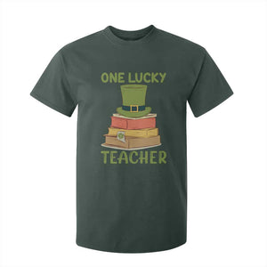 One Lucky Teacher St Patricks Day T Shirt For Kid Lepreachaun Hat with Books Reading TS02 Dark Forest Green Print Your Wear