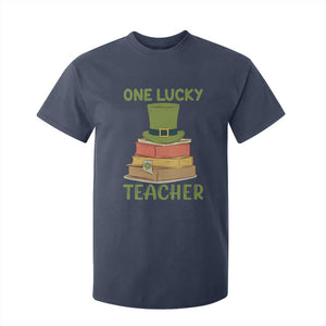 One Lucky Teacher St Patricks Day T Shirt For Kid Lepreachaun Hat with Books Reading TS02 Navy Print Your Wear