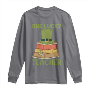 One Lucky Teacher St Patricks Day Long Sleeve Shirt Lepreachaun Hat with Books Reading TS02 Charcoal Print Your Wear