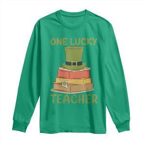 One Lucky Teacher St Patricks Day Long Sleeve Shirt Lepreachaun Hat with Books Reading TS02 Irish Green Print Your Wear