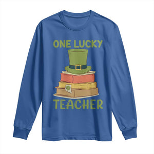 One Lucky Teacher St Patricks Day Long Sleeve Shirt Lepreachaun Hat with Books Reading TS02 Royal Blue Print Your Wear