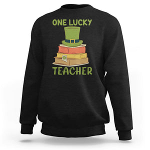 One Lucky Teacher St Patricks Day Sweatshirt Lepreachaun Hat with Books Reading TS02 Black Printyourwear